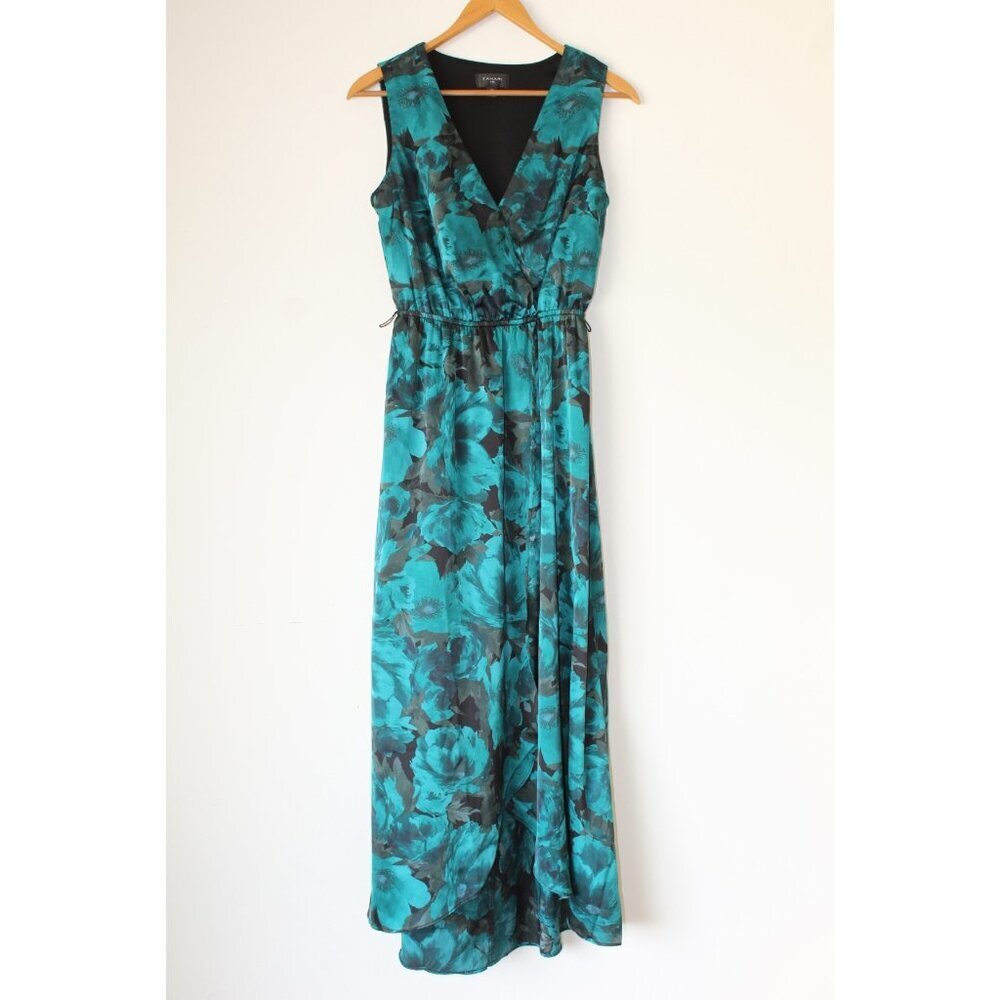 Tahari Charmeuse Floral Wrap Midi Dress XS Jen (Arielle Siegel) Life & Beth - Picture 9 of 11
